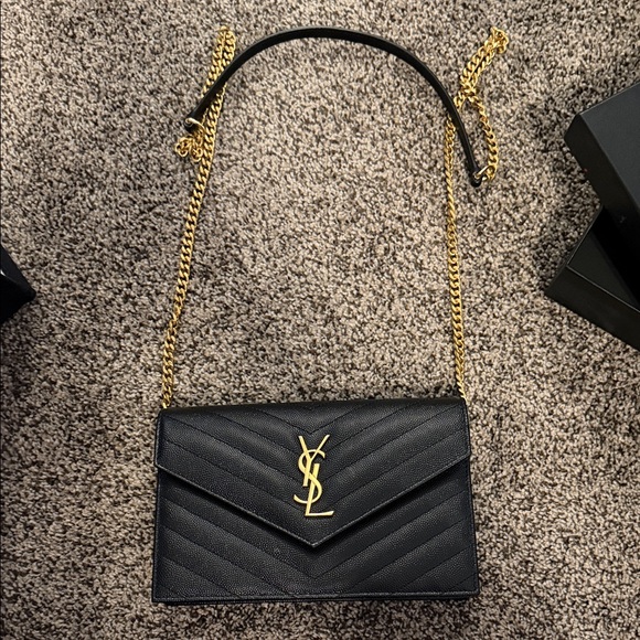 Yves Saint Laurent Black Quilted Clutch with Gold Logo - Picture 5 of 6